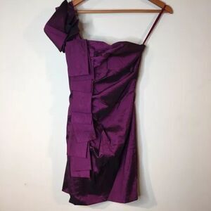 Cache Dress Purple Satin Cocktail Sz 6